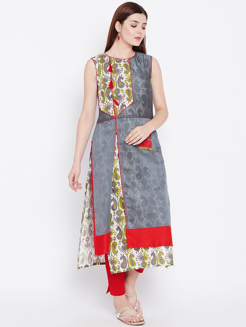 paisley printed layered kurta - 16710706 - Zoom Image - 1