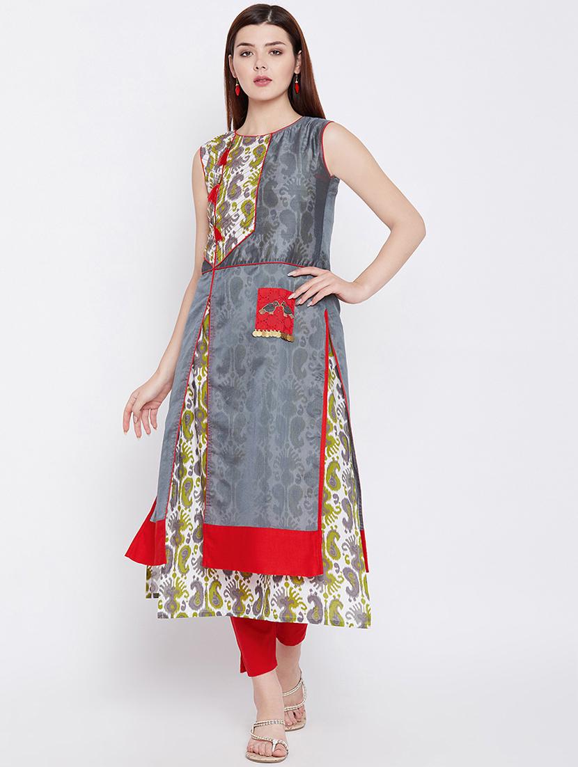 paisley printed layered kurta - 16710706 - Zoom Image - 2