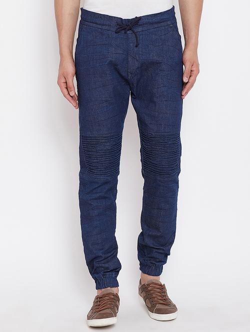blue solid joggers - 16710708 - Standard Image - 1