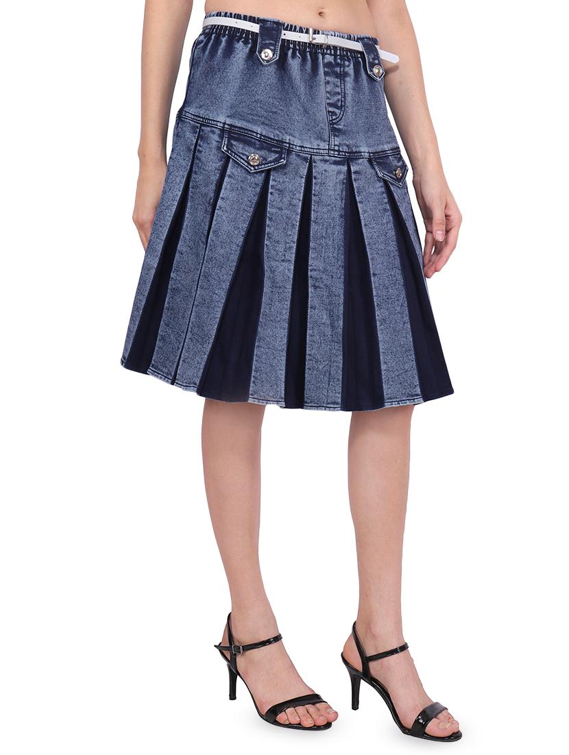 high rise pleated denim skirt - 16710756 - Zoom Image - 2