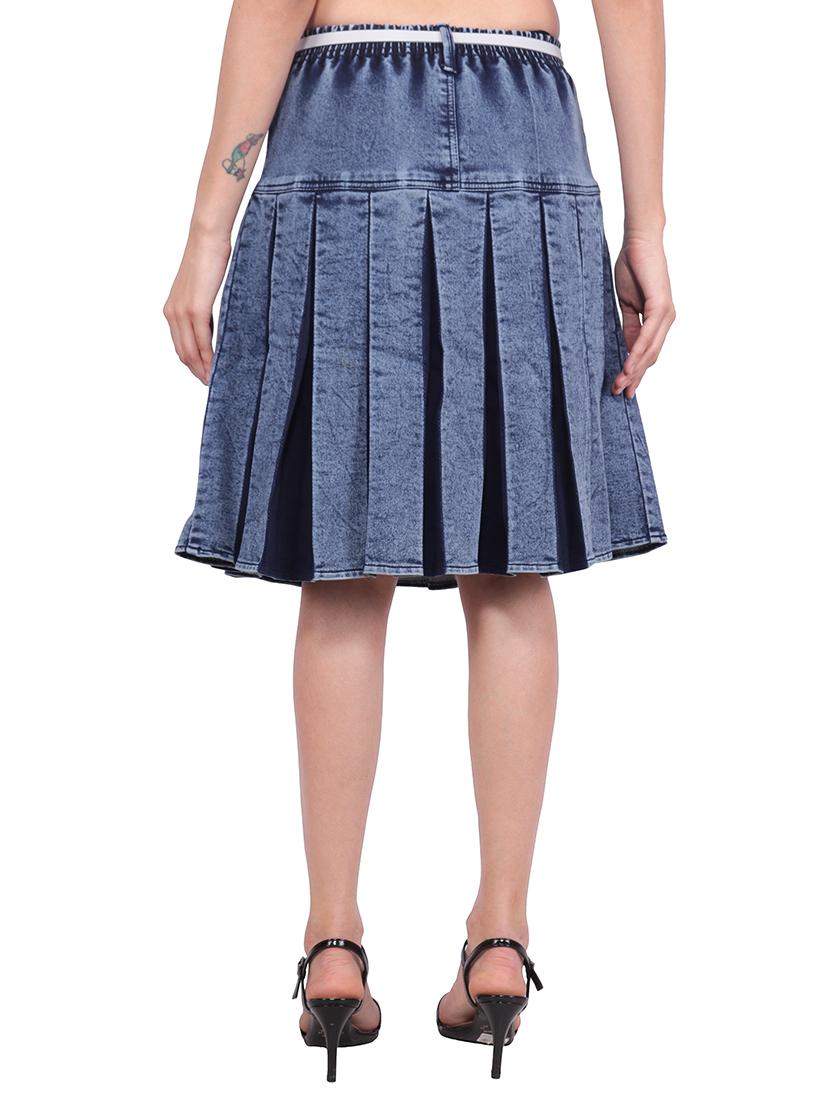 high rise pleated denim skirt - 16710756 - Zoom Image - 3