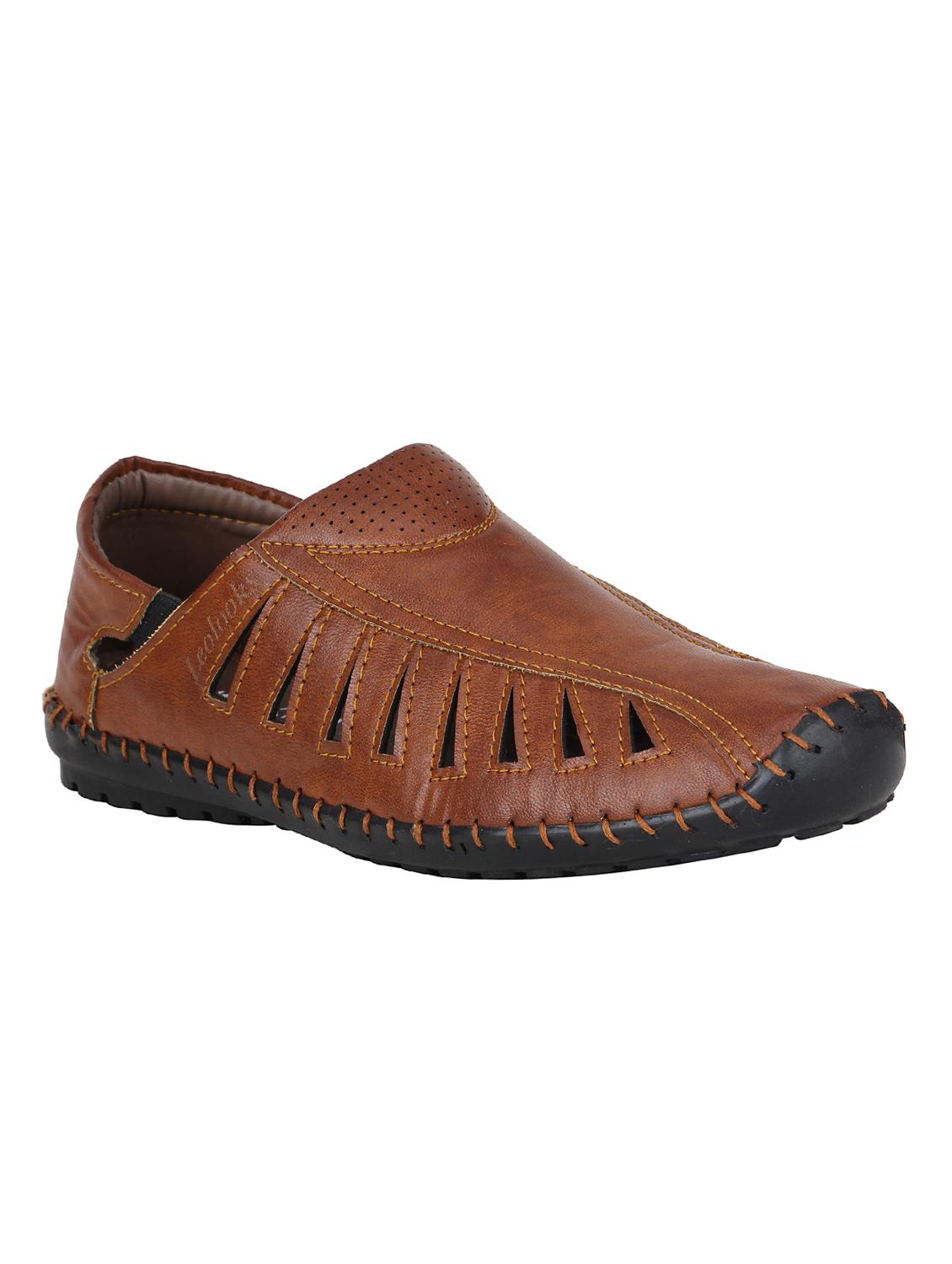 tan leatherette slip on sandals - 16710838 - Zoom Image - 1