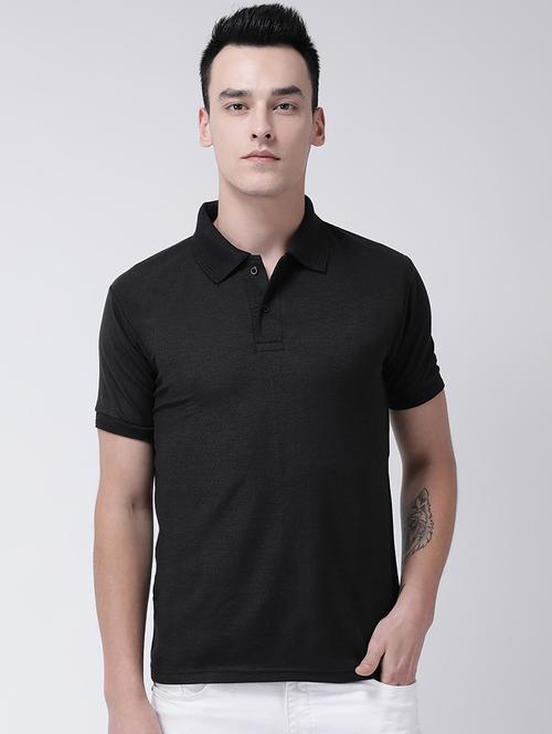 black solid polo t-shirt - 16711097 - Standard Image - 1