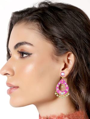 pink gold tone metal drop earring - 16711439 - Standard Image - 3