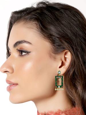 green metal drop earring - 16711444 - Standard Image - 3