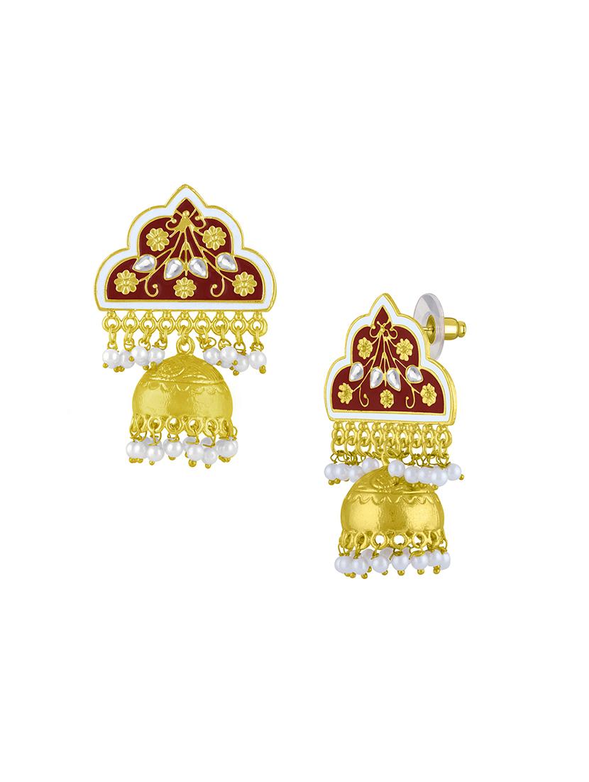 red metal jhumka earring - 16711461 - Zoom Image - 2