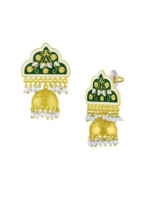 green metal jhumka earring - 16711463 - Standard Image - 2