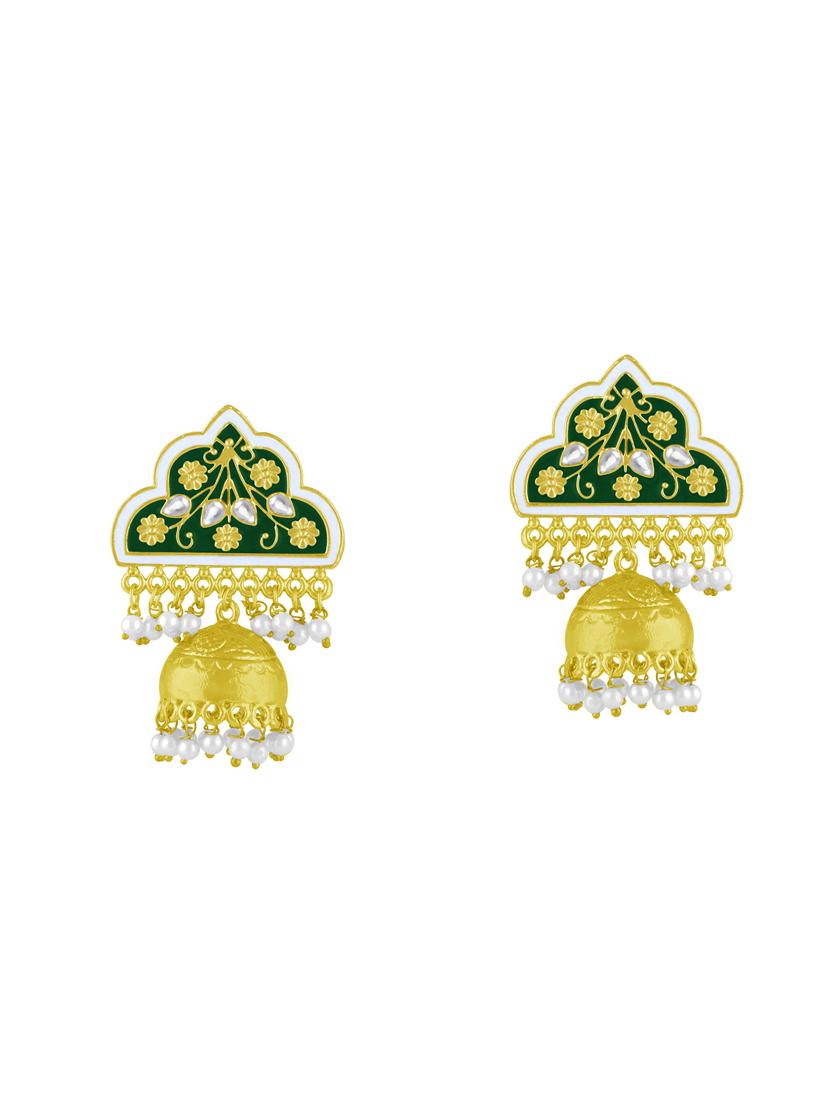 green metal jhumka earring - 16711463 - Zoom Image - 1