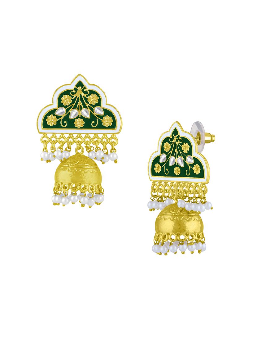 green metal jhumka earring - 16711463 - Zoom Image - 2