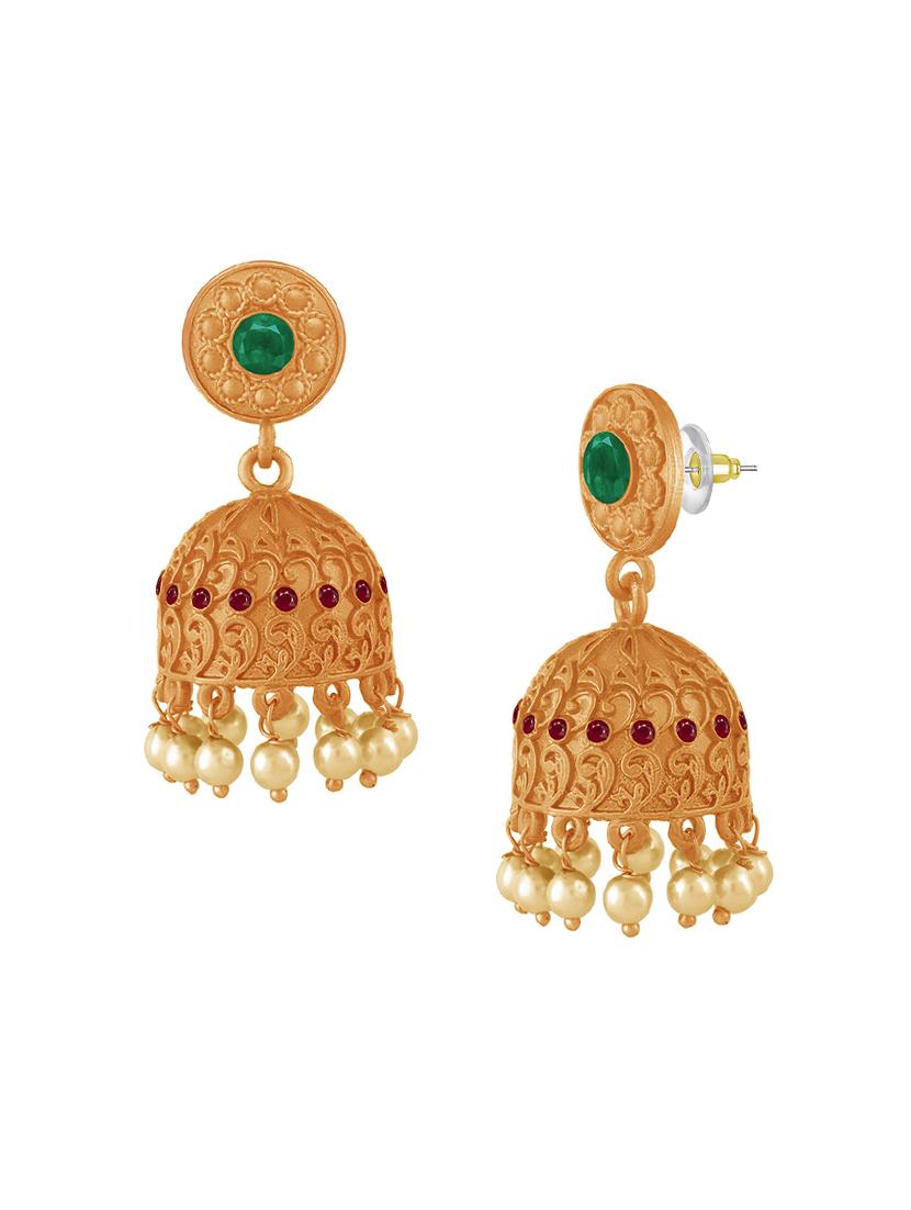 gold metal jhumka earring - 16711528 - Zoom Image - 2