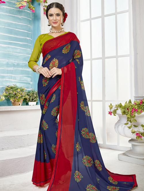 floral printed saree with blouse - 16711575 - Standard Image - 1