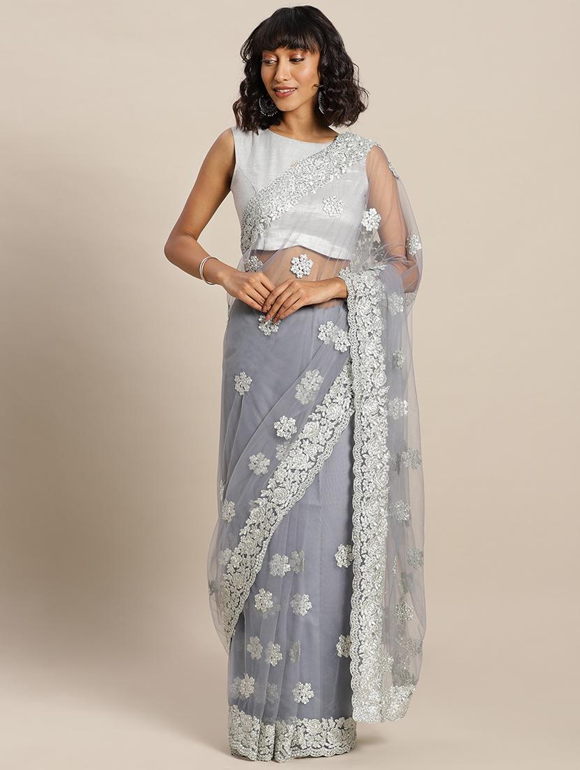 net embroidered saree with blouse - 16711576 - Zoom Image - 1