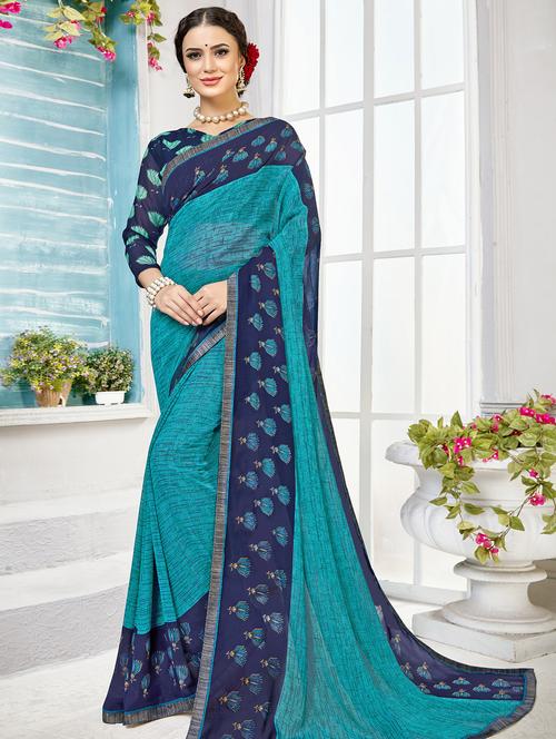 floral bordered printed saree with blouse - 16711577 - Standard Image - 1