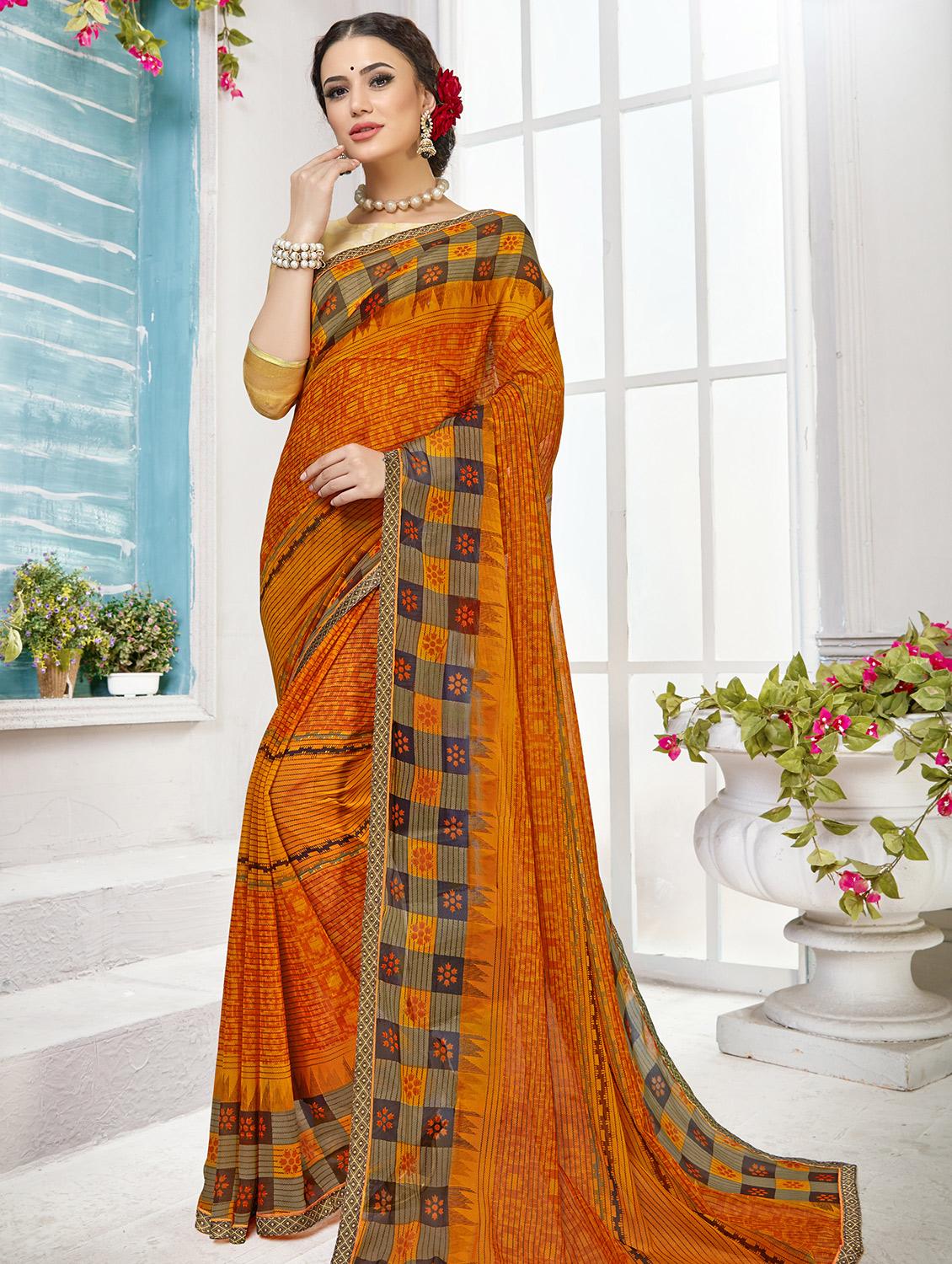 checkered printed saree with blouse - 16711579 - Zoom Image - 1