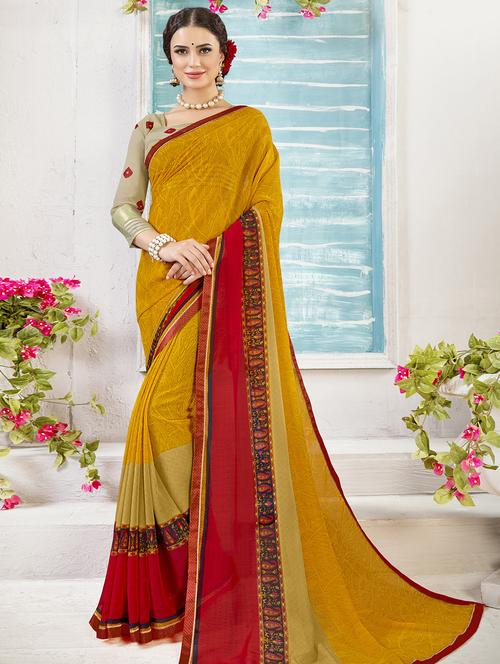 bordered printed saree with blouse - 16711583 - Standard Image - 1