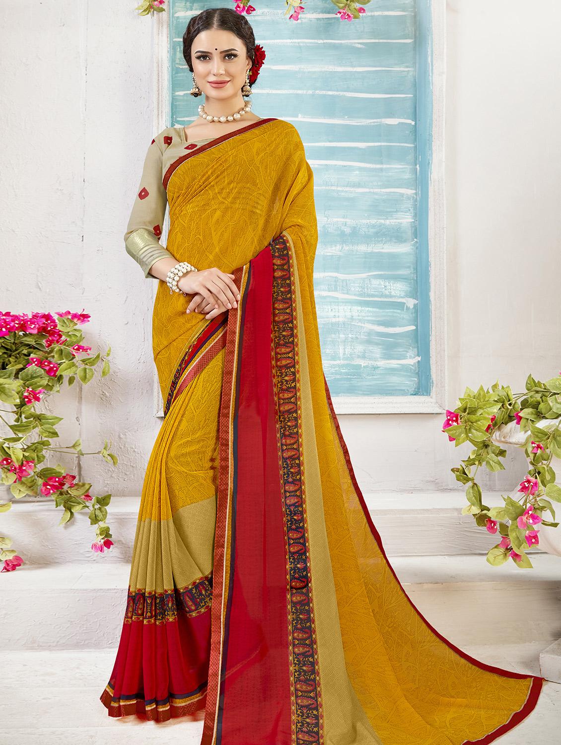 bordered printed saree with blouse - 16711583 - Zoom Image - 1