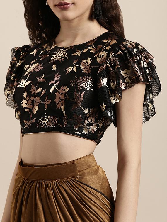 solid draped saree with blouse - 16711666 - Zoom Image - 3
