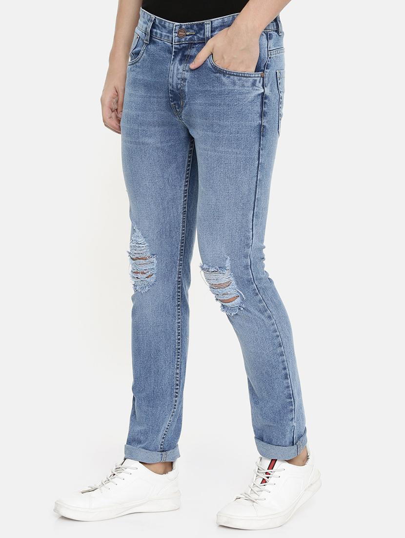 blue light washed distressed denim jeans - 16711802 - Zoom Image - 1