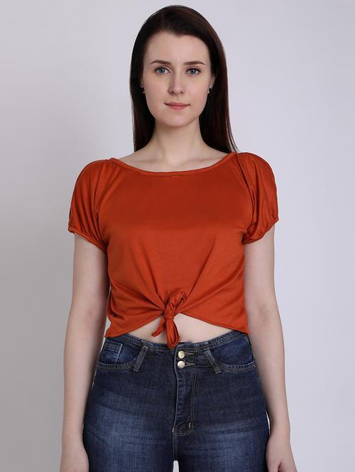 tie knot slit sleeved crop top - 16711926 - Standard Image - 1