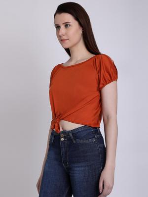 tie knot slit sleeved crop top - 16711926 - Standard Image - 2