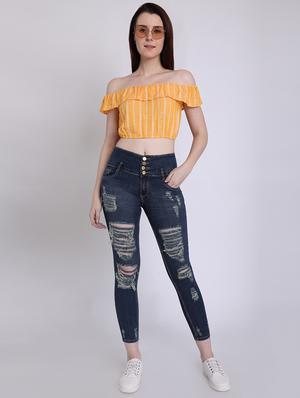 off shoulder striped crop top - 16711928 - Standard Image - 4