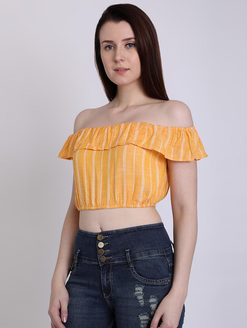 off shoulder striped crop top - 16711928 - Zoom Image - 2