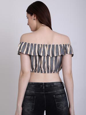 off shoulder striped crop top - 16711929 - Standard Image - 3
