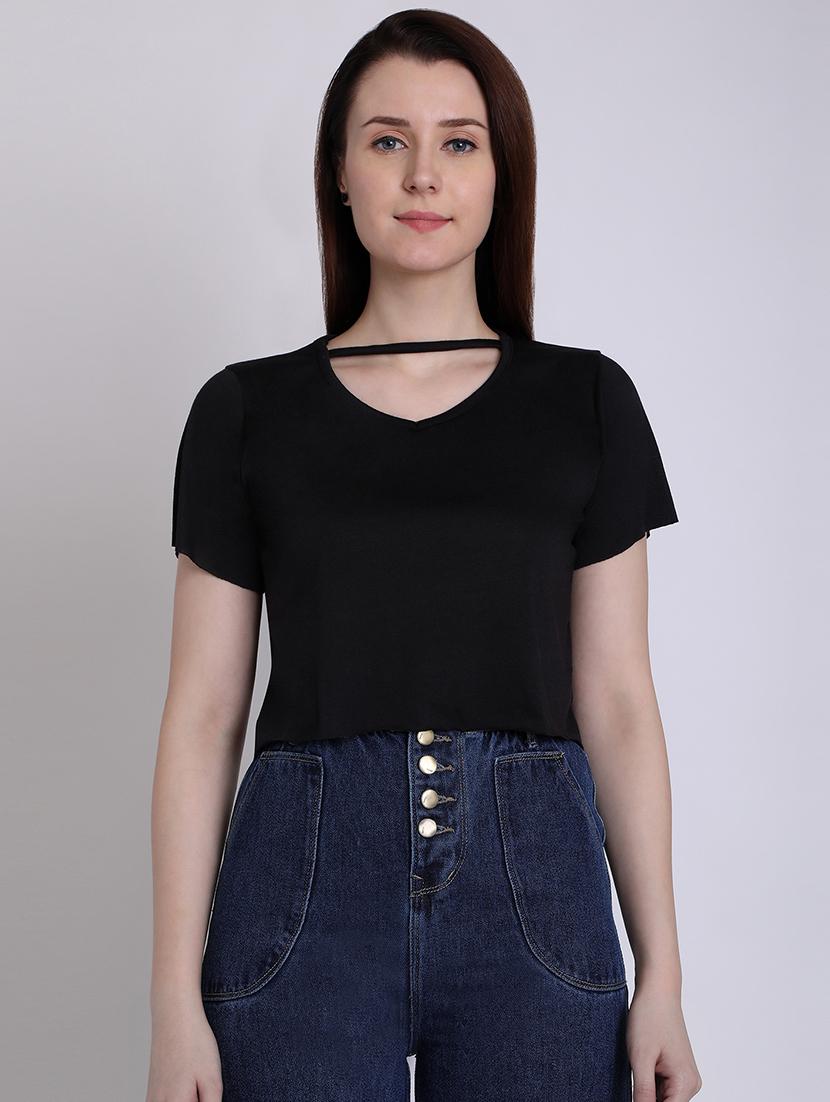 choker neck solid crop top - 16711930 - Zoom Image - 1