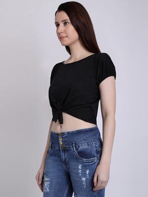 tie knot slit sleeved crop top - 16711931 - Standard Image - 2