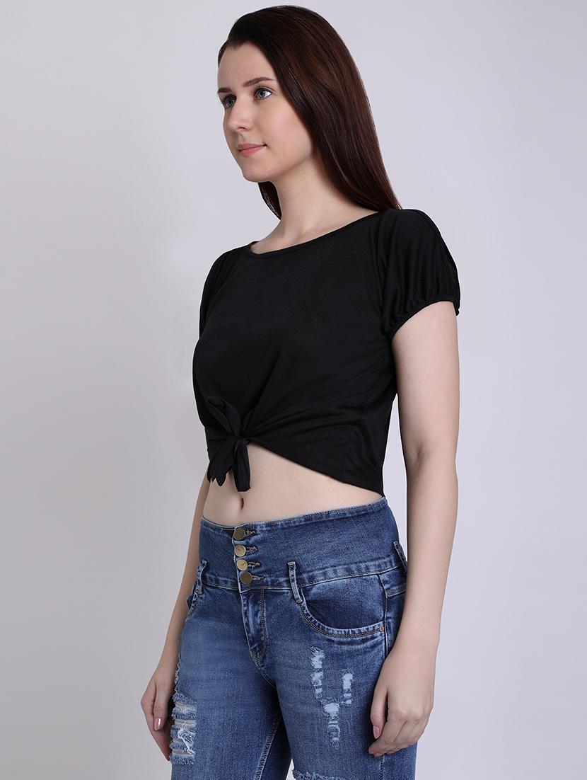 tie knot slit sleeved crop top - 16711931 - Zoom Image - 2