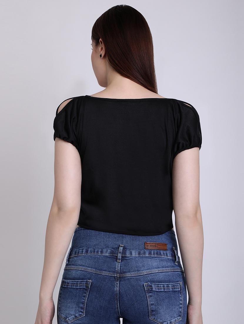 tie knot slit sleeved crop top - 16711931 - Zoom Image - 3