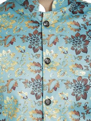 light blue floral printed nehru jacket - 16712152 - Standard Image - 5