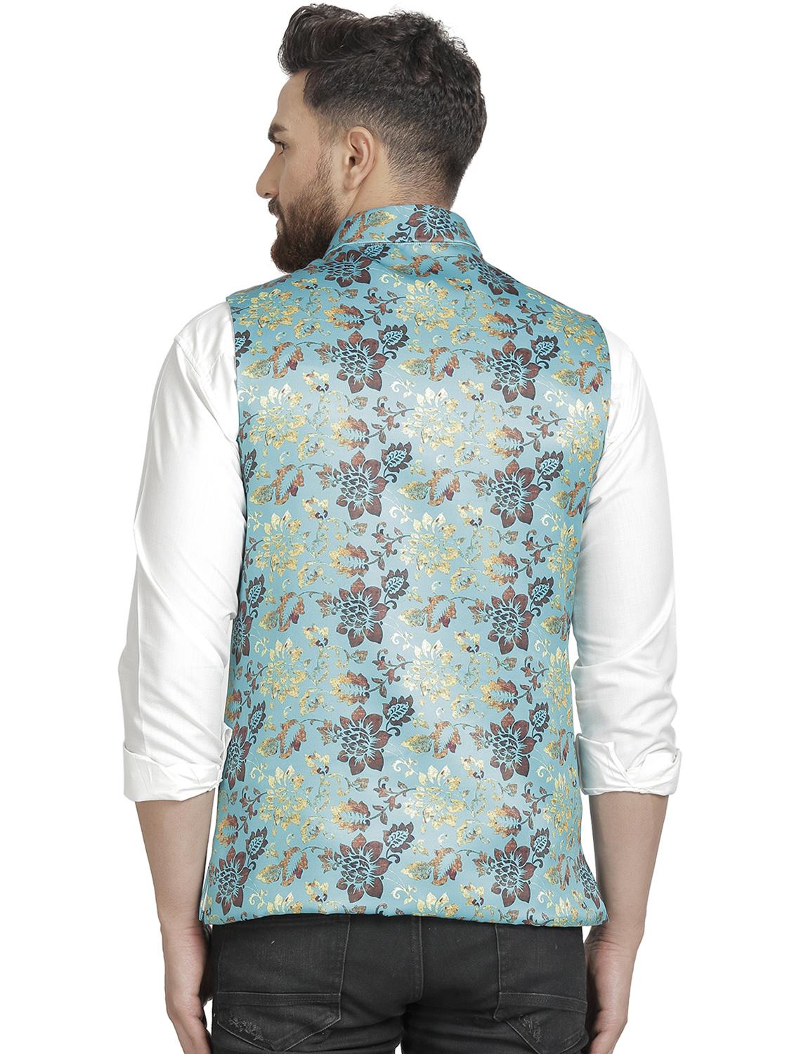 light blue floral printed nehru jacket - 16712152 - Zoom Image - 3