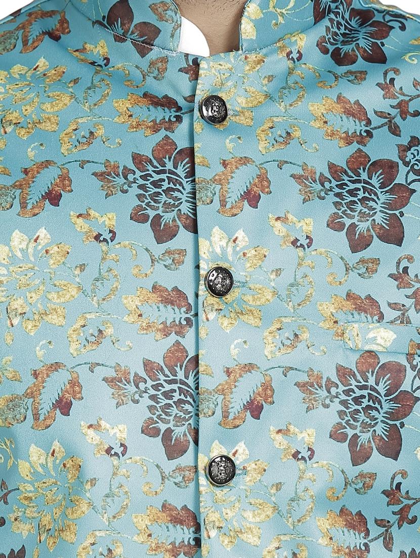 light blue floral printed nehru jacket - 16712152 - Zoom Image - 5