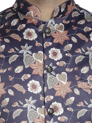 navy blue floral printed nehru jacket - 16712154 - Standard Image - 5