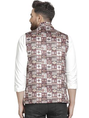 maroon printed nehru jacket - 16712155 - Standard Image - 3