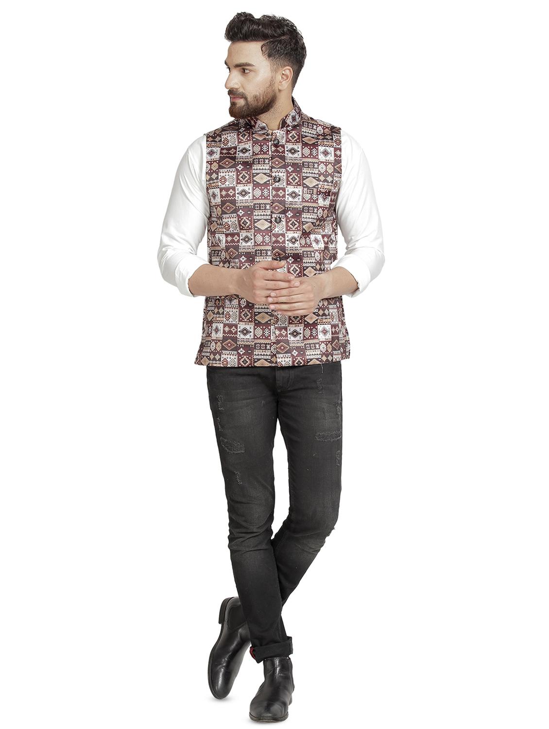 maroon printed nehru jacket - 16712155 - Zoom Image - 4