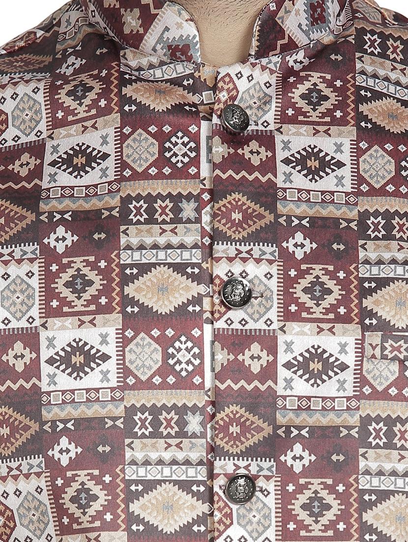 maroon printed nehru jacket - 16712155 - Zoom Image - 5