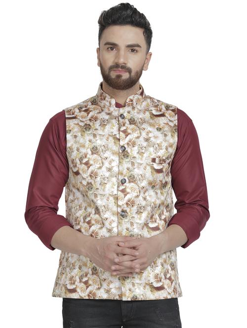 grey floral printed nehru jacket - 16712164 - Standard Image - 1
