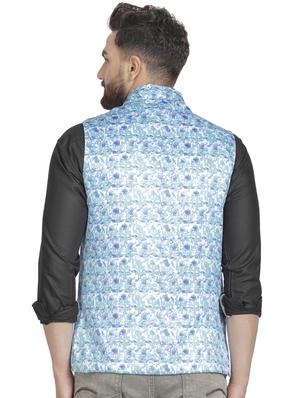 light blue printed nehru jacket - 16712166 - Standard Image - 3