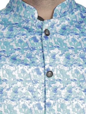 light blue printed nehru jacket - 16712166 - Standard Image - 5