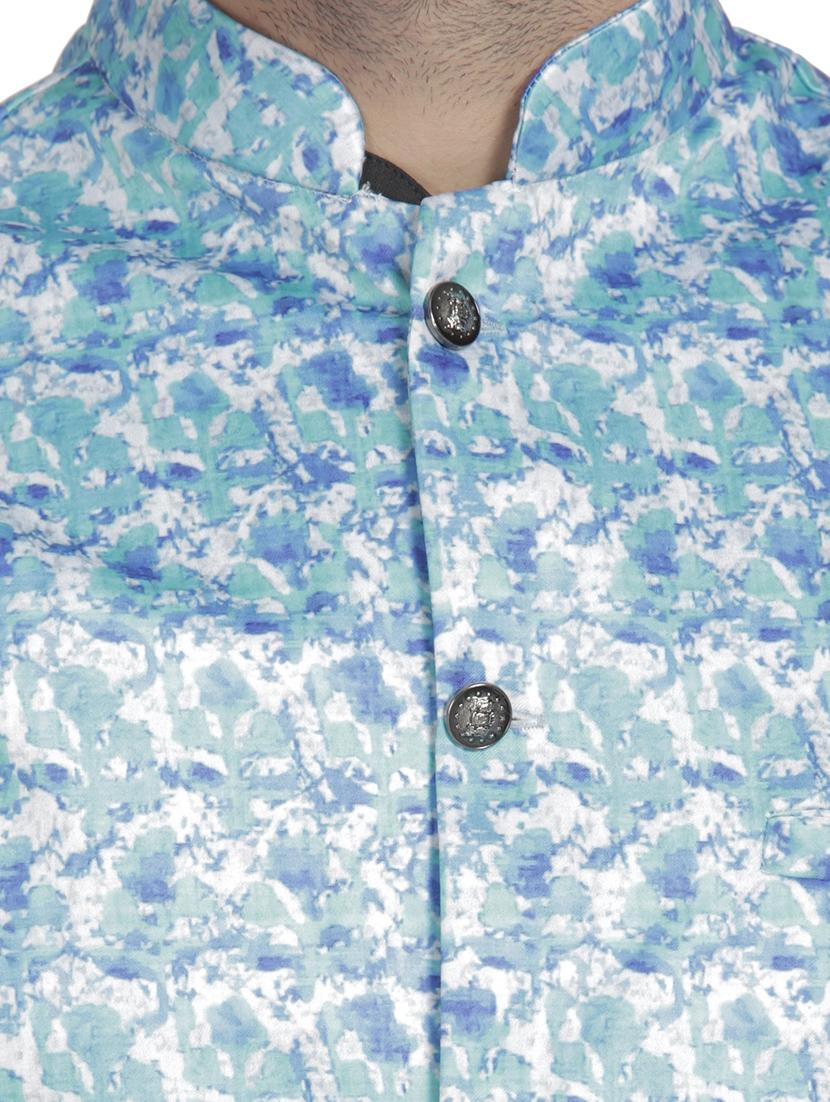 light blue printed nehru jacket - 16712166 - Zoom Image - 5