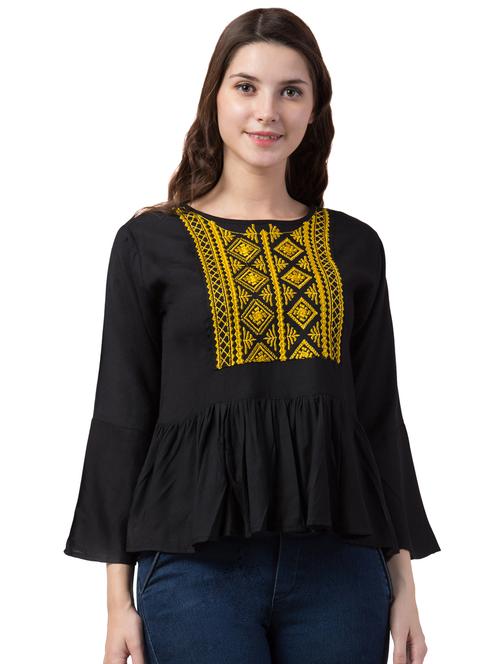 embroidered detail gathered top - 16712206 - Standard Image - 1