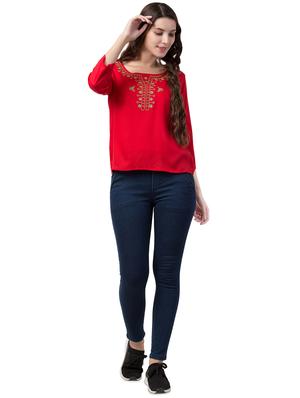 round neck embroidered detail top - 16712207 - Standard Image - 4