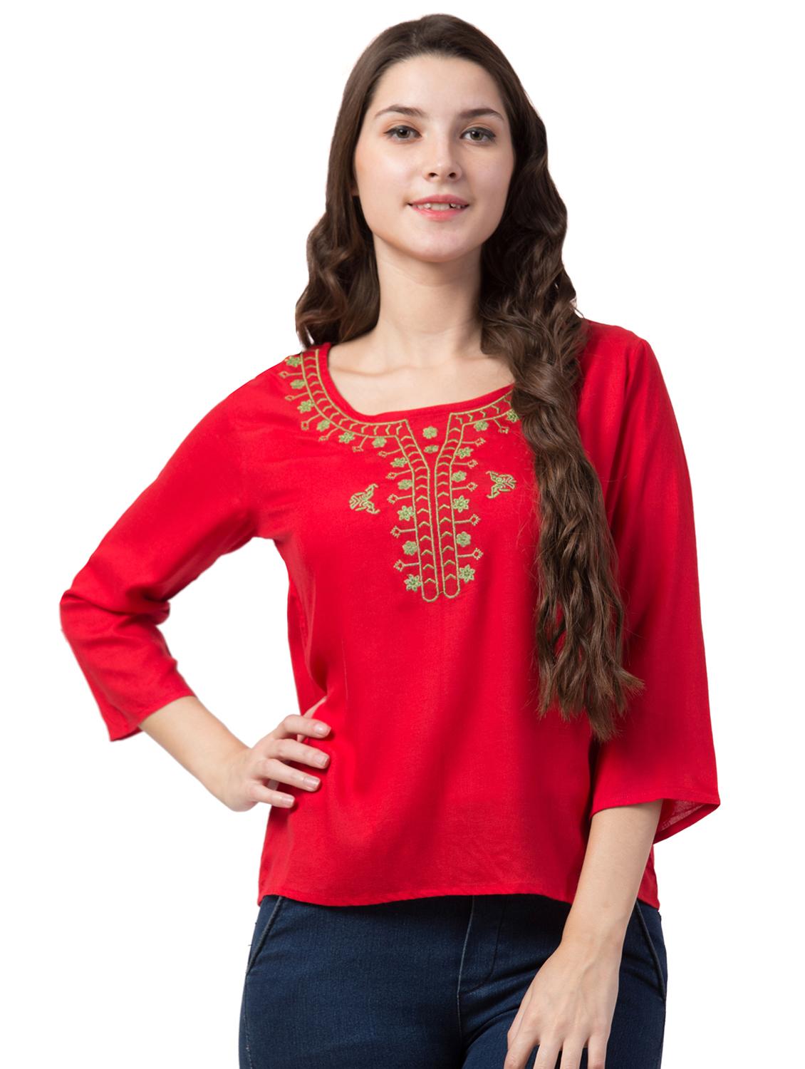 round neck embroidered detail top - 16712207 - Zoom Image - 1