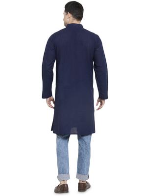 navy blue solid long kurta - 16712275 - Standard Image - 3