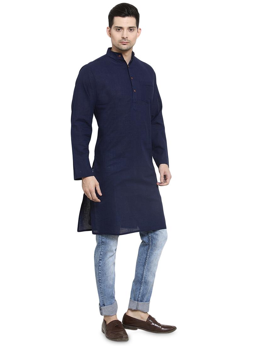 navy blue solid long kurta - 16712275 - Zoom Image - 2