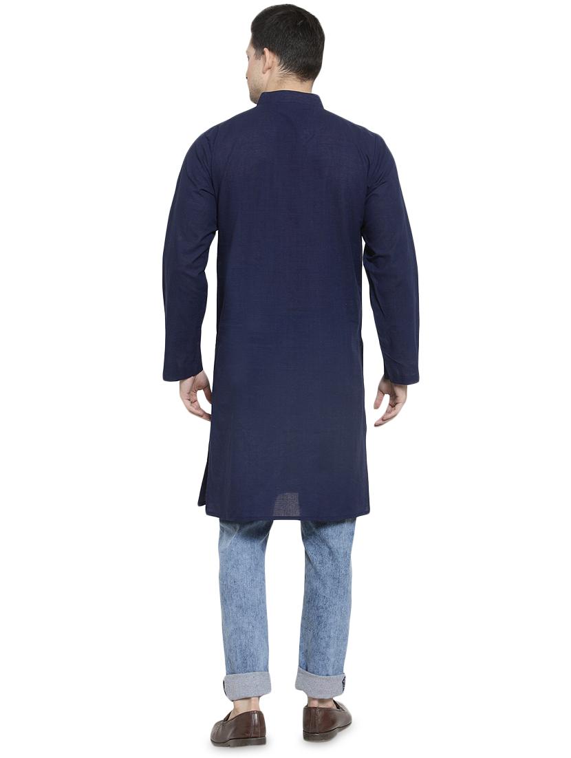 navy blue solid long kurta - 16712275 - Zoom Image - 3