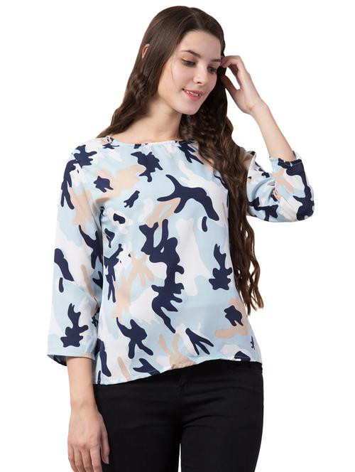 boat neck camouflage top - 16712323 - Standard Image - 1