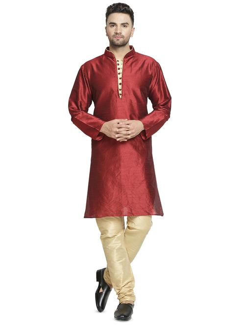 maroon solid kurta pyjama set - 16712662 - Standard Image - 1